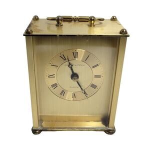 Vtg Hamilton Quartz Clock Gold Metal Made in West Germany Time Communism Retro